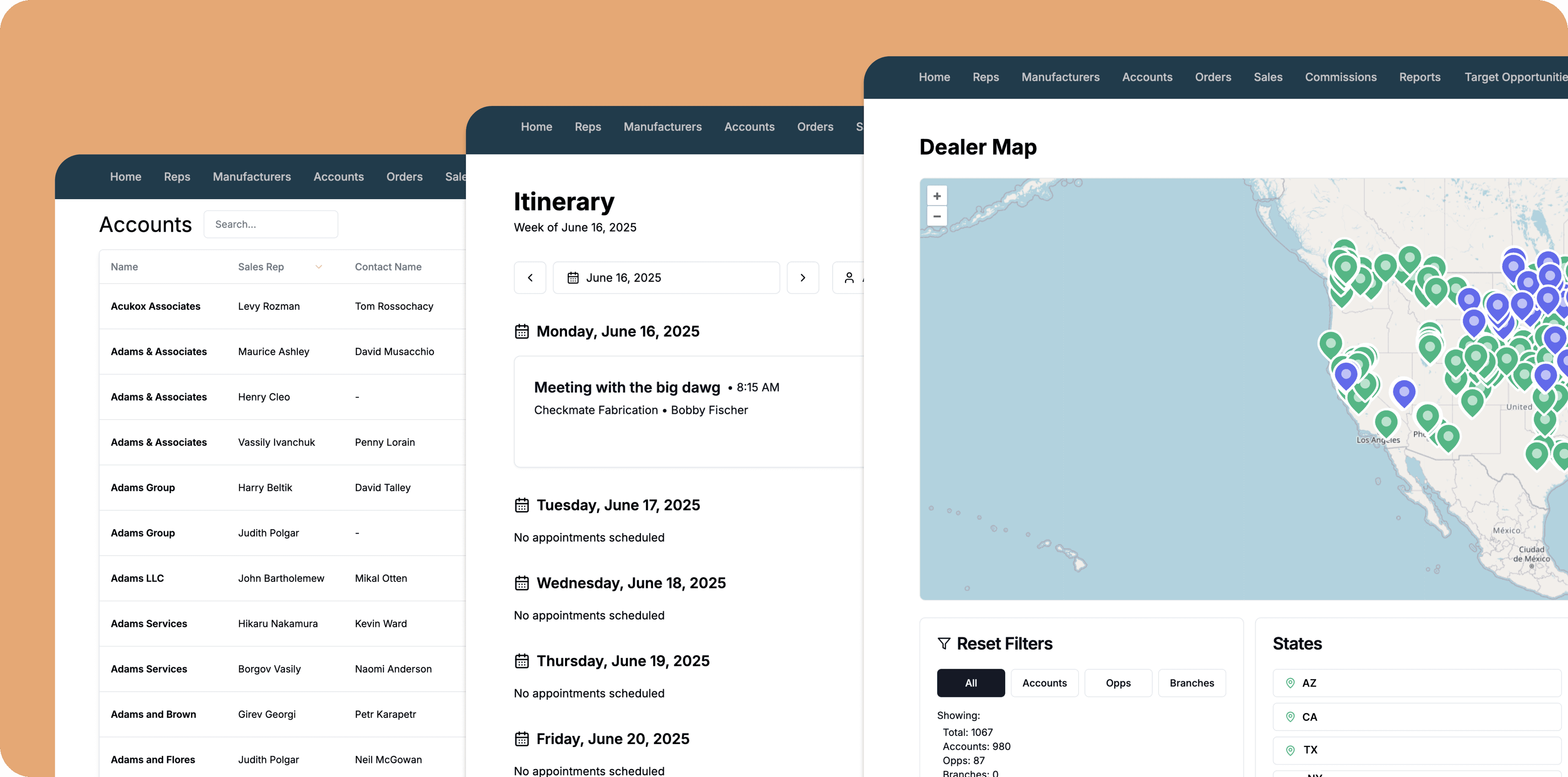 CRM dashboard showing sales data management interface
